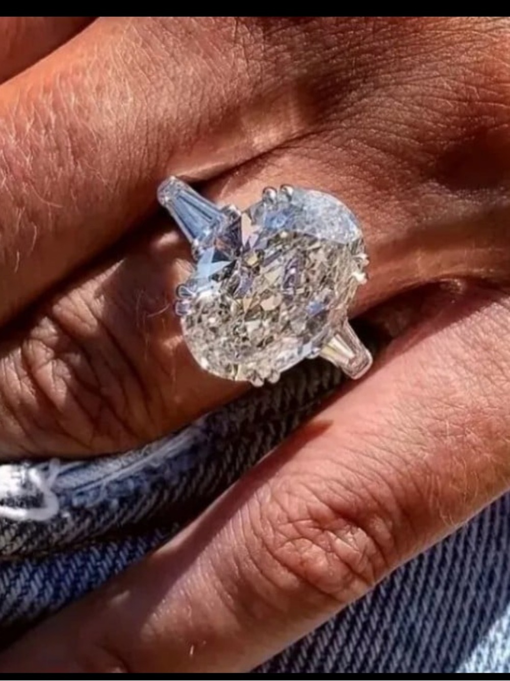 Classic Oval Simulated Diamond Three Stone Ring in White Gold Colored Metal